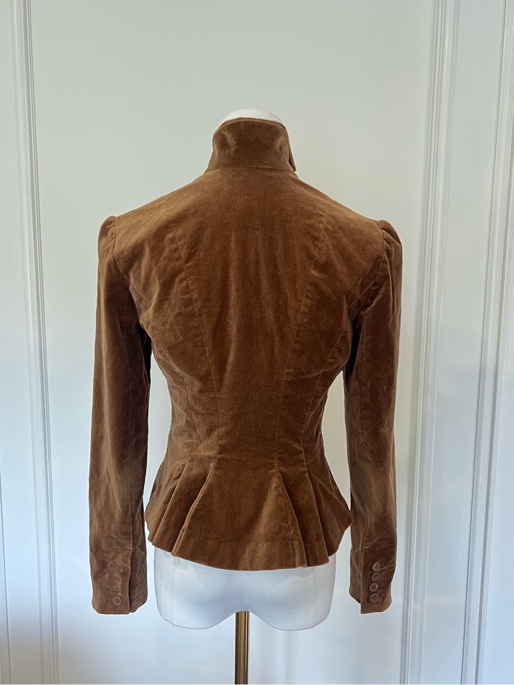 Brown Velvet Fitted Peplum‎ Blazer Dark Academia Victoriana Old Money GAP Sz 2 - Picture 4 of 12